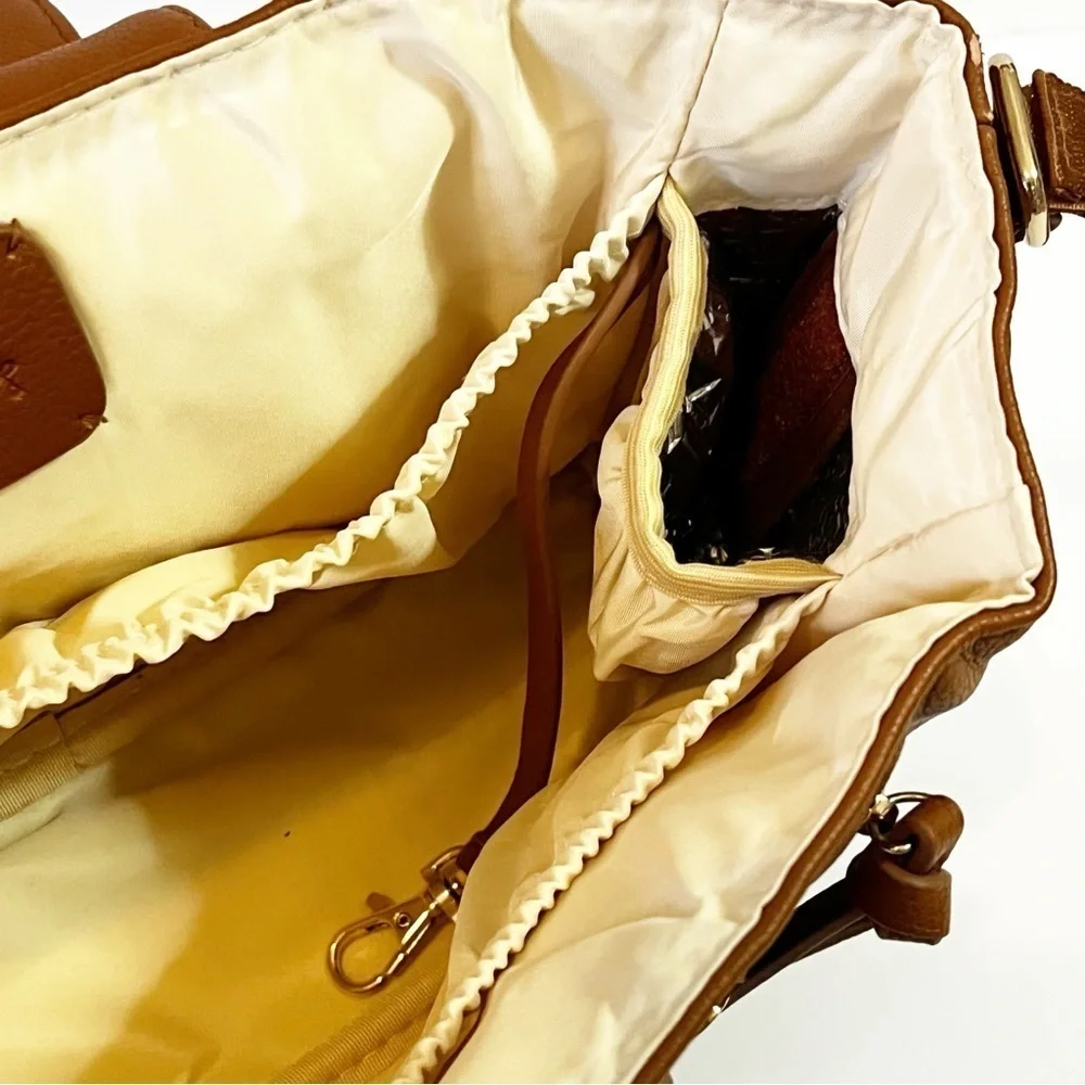 Brown Faux Vegan Leather Stroller Organizer Caddy Insulated Drink Holder Durable